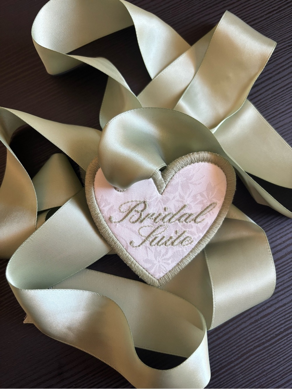 Bridal Suite Heart Ribbon Accent in Light Sage